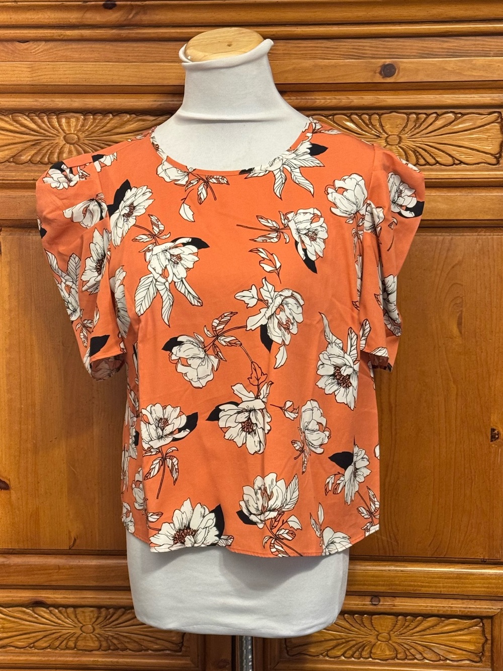 Madison Coral Orange Floral Short Sleeve Top